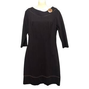 TRIBUTE by Heni Neman 3/4 Sleeve Heavy Knit Dress with Large Button, Black, Sz L